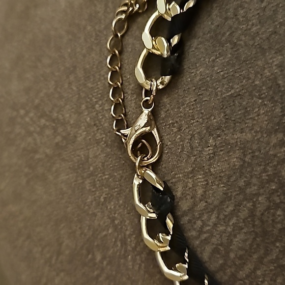 VTG Woven Ribbon Chain Glass Gemstone Bead Bauble Baddie Statement Necklace - Picture 6 of 7